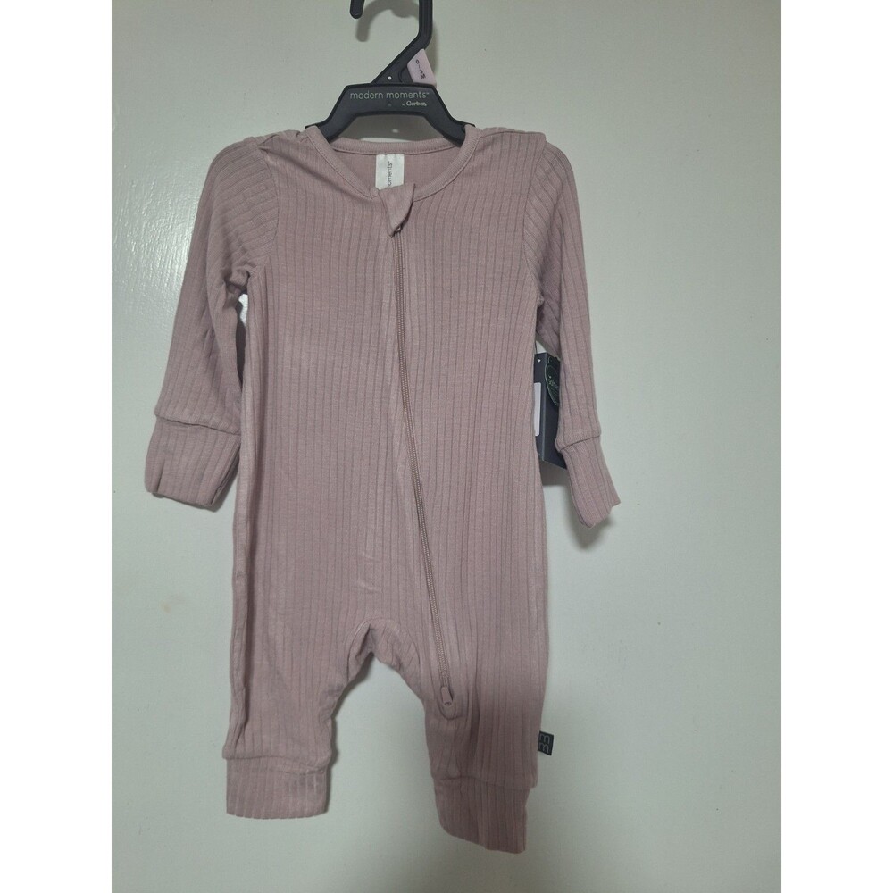 Modern Moments by Gerber 0-3M Lilac Ribbed Zip Coverall Long Sleeve Viscose
